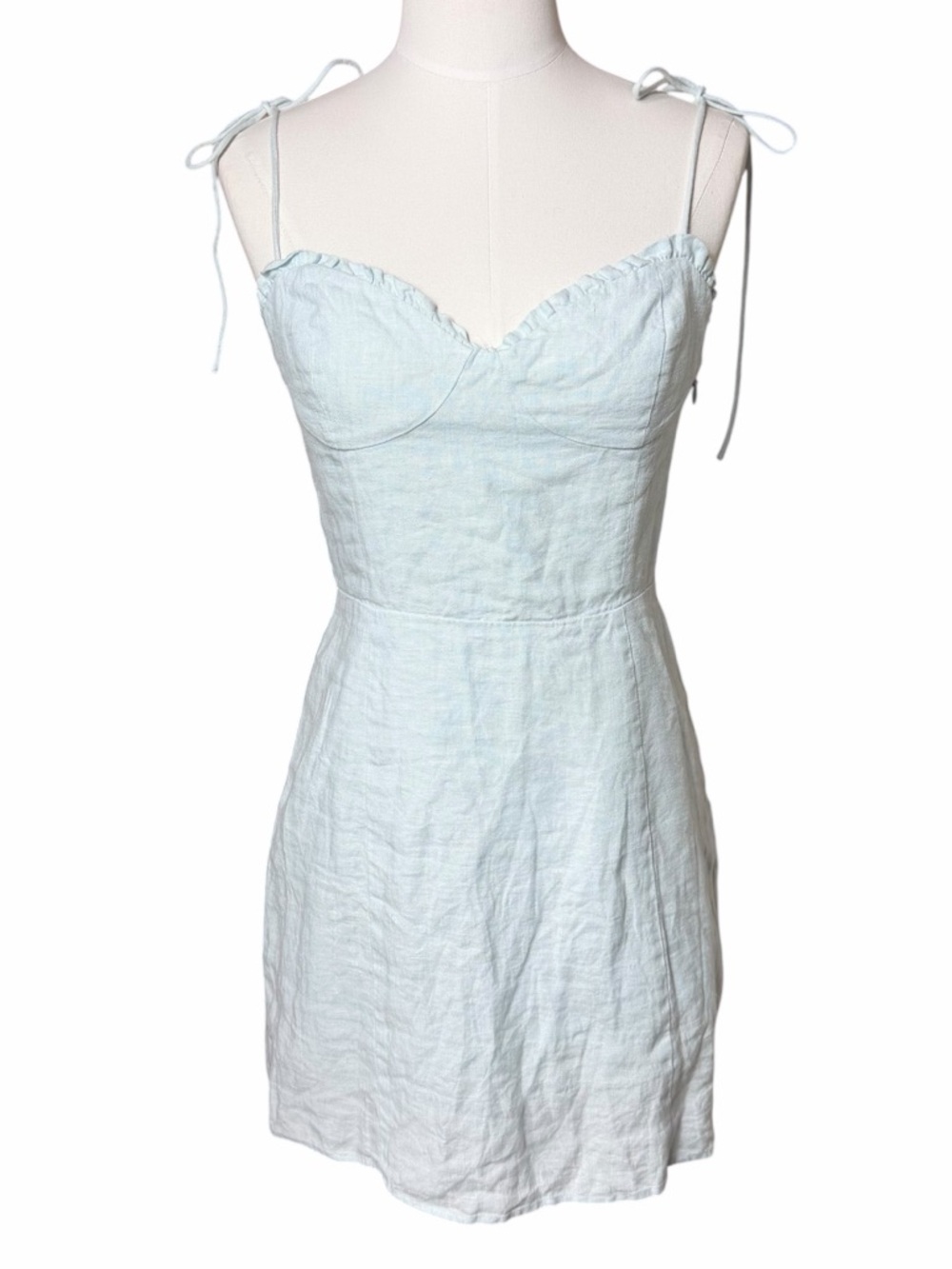 Aritzia Wilfred‎ Fable Linen Bustier Mini Dress Chambray Blue Size 6 NWT